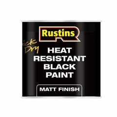 Rustins 250ml can front view showing label and matte black finish benefit