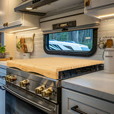 RVGUARD front view of full 17x20 bamboo cover showing flat workspace benefit