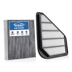RVgolf front packaging showing both engine and cabin filters, clear fit information