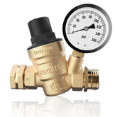 RVGUARD front view regulator showing durable brass body and gauge for reliable protection