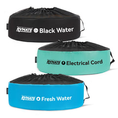 RVMATE front view of three color-coded hose bags, quick identification benefit