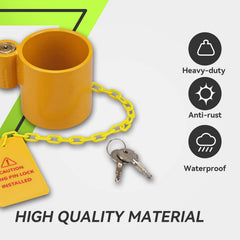 RVMATE bright yellow warning tag detail for high visibility and theft deterrence