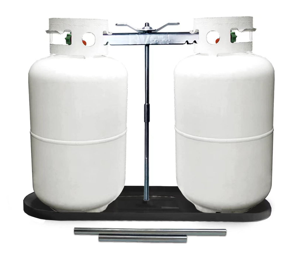 RVPNR front view of dual propane rack showing secure tank placement and stability