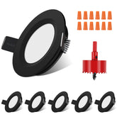 RVZONE front view of 6-pack puck lights showing compact fixture and benefit of space-saving