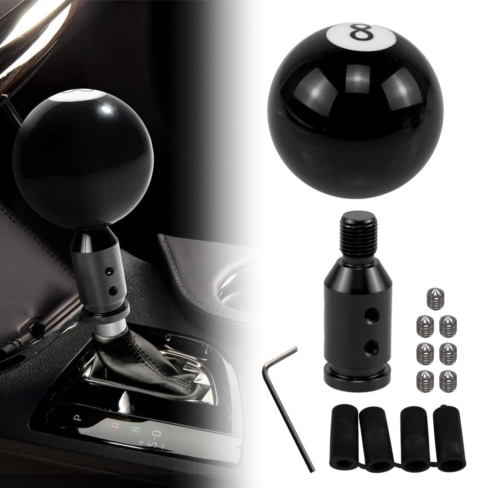 RYANSTAR black shift knob front view showing glossy finish and clear 8 Ball emblem for style