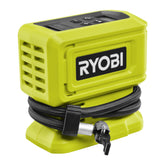 RYOBI inflator front view showing compact design and controls for easy portability