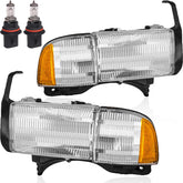 SAFAUTOPARTS front view chrome headlight assembly showing amber reflector and improved styling