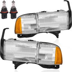 SAFAUTOPARTS front view chrome headlight assembly showing amber reflector and improved styling