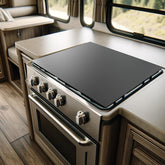 Safoner front view of cover showing tidy protected stove and extra counter space