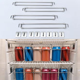 Safoner front view of four adjustable fridge bars showing organized shelves and stability