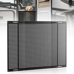 Safoner front view installed on RV door protecting screen and preserving airflow