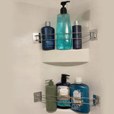 Safoner front view showing compact corner storage bar and packaging, space-saving benefit