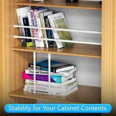 Safoner mounted inside an RV cabinet securing dishes and preventing shifting