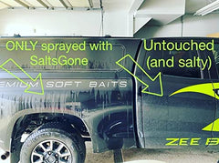 Salts Gone being sprayed on car undercarriage reducing salt buildup