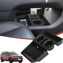 Salusy front view of center console organizer showing neat compartments and fit