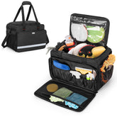 samdew front view of bag showing capacity and easy transport benefit