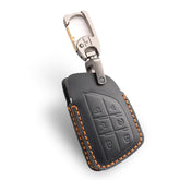 SAMGCHI front view of black leather key fob cover showing neat fit and protection