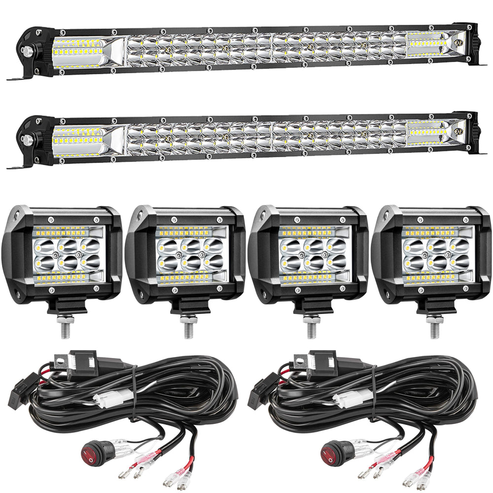 SAN YOUNG front view of 20 inch light bars and four pods showing full kit benefit