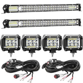 SAN YOUNG front view of 20 inch light bars and four pods showing full kit benefit