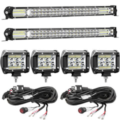 SAN YOUNG front view of 20 inch light bars and four pods showing full kit benefit