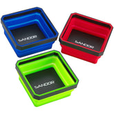SANDOR front view of three collapsible trays showing color-coded organization benefit