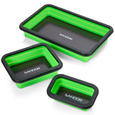 SANDOR front view of three green trays showing sizes and organization benefit