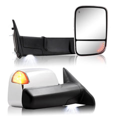 Sanooer chrome tow mirror front view showing polished finish and fitment benefit
