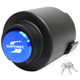 SaphRec front view on 2-5/16" coupler showing secure fit and theft protection