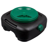 Scepter 7.3 qt oil drain pan front view showing lid and capacity, for cleaner oil changes