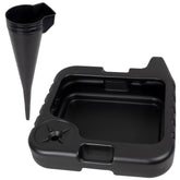 Scepter oil drain pan front view showing capacity and low profile benefit