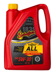 Schaeffer SynShield 5W-30 one-gallon bottle showing front packaging and brand for reliable protection