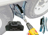 Schumaho front packaging showing two chocks and bag for compact storage