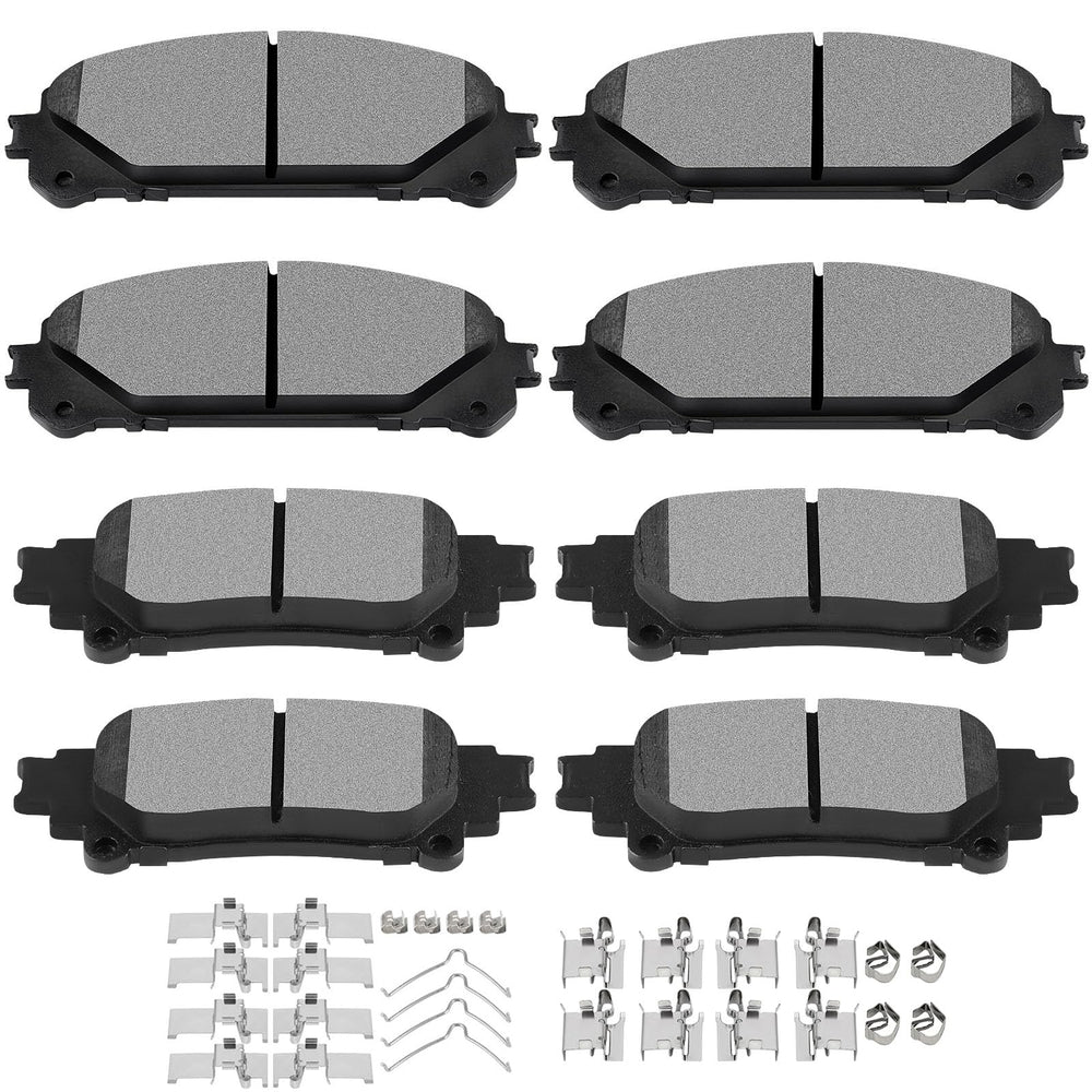SCITOO front and rear brake pad kit packaging showing model compatibility and benefits