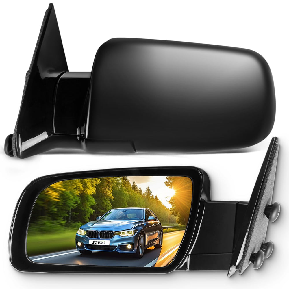 SCITOO front view mirror pair showing fit and black finish for easy replacement