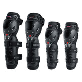 Scoyco front view of knee and elbow pads showing full coverage and fit