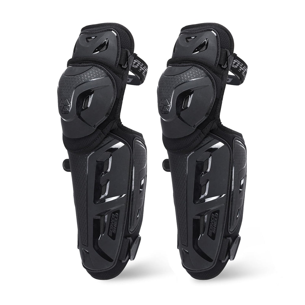 Scoyco front view of knee pads showing secure coverage and confidence