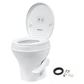 SEAFLO front view of assembled RV toilet showing compact design and comfort