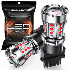 SEALIGHT front view pack of 2 bulbs showing bright red output and easy swap benefit