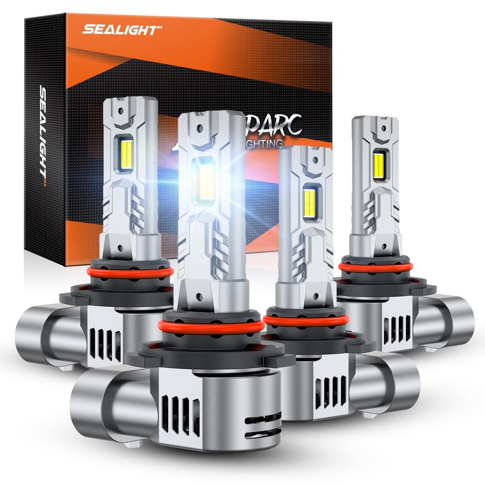 SEALIGHT 4-pack front view showing bulbs and box, highlights quick installation