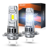 SEALIGHT front view of H7 pair showing plug-and-play fit and immediate brightness benefit