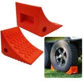 SECURITYMAN front view of two orange chocks showing high visibility benefit