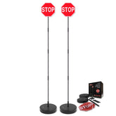 SECURITYMAN front view of assembled stop sign and poles showing clear parking cue