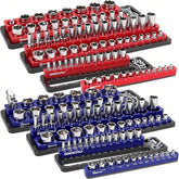 SEDY front view of six-piece magnetic socket organizer showing colored trays and capacity benefit