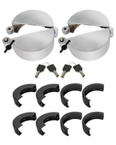 Seekdesi front view of two locking fuel cap covers showing secure finish and fit