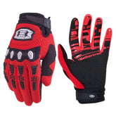 Seibertron red glove front view showing fit and branding, aids quick product ID