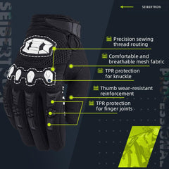 Seibertron index fingertip close-up demonstrating touchscreen-ready tip for on-ride device use