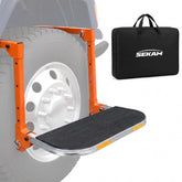 SEKAM front view of tire step showing sturdy frame and platform benefit stability