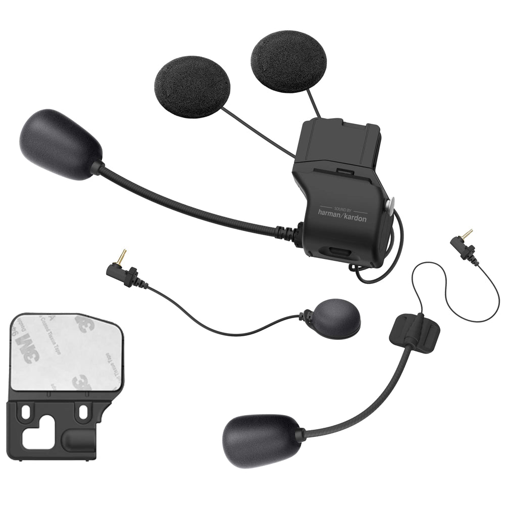 Sena 50S clamp kit front view showing black clamp and packaging, improved audio clarity