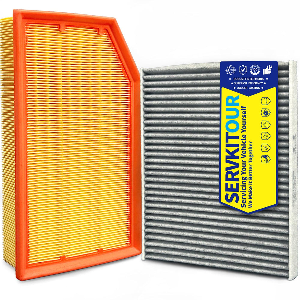 SERVKITOUR front packaging showing both cabin and engine filters, simplifies maintenance