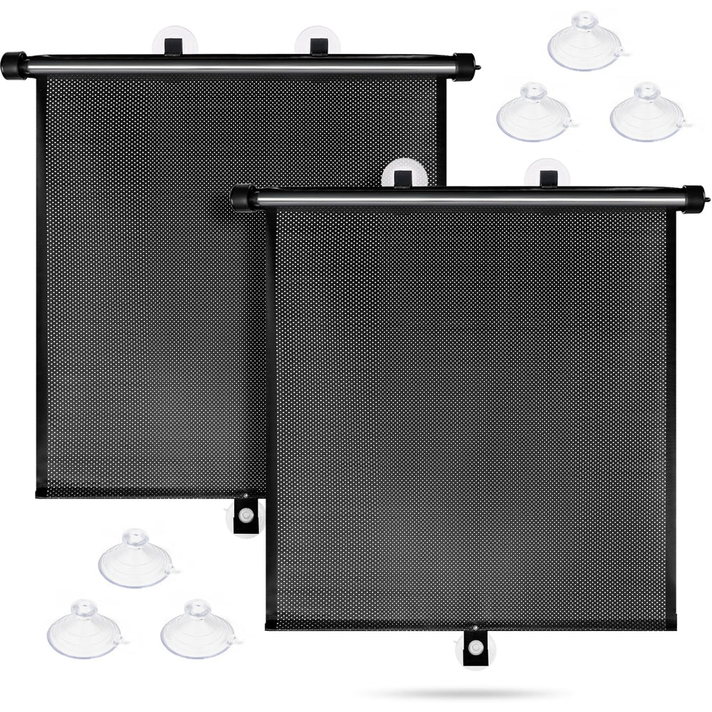 Sfee front packaging showing two retractable shades and components for UV protection